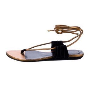 christian dior authentic Black Gold Leather Flat Sandals 7